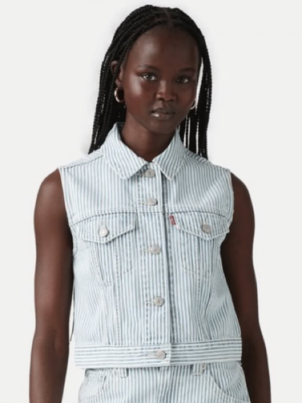 Levi's Light Blue and White Striped Sleeveless Denim Vest